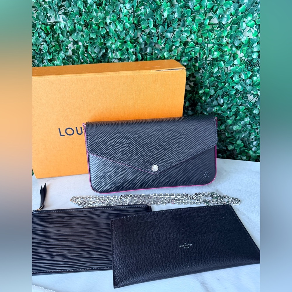 Louis Vuitton Black Epi Leather Felicie Pochette with Inserts and COA